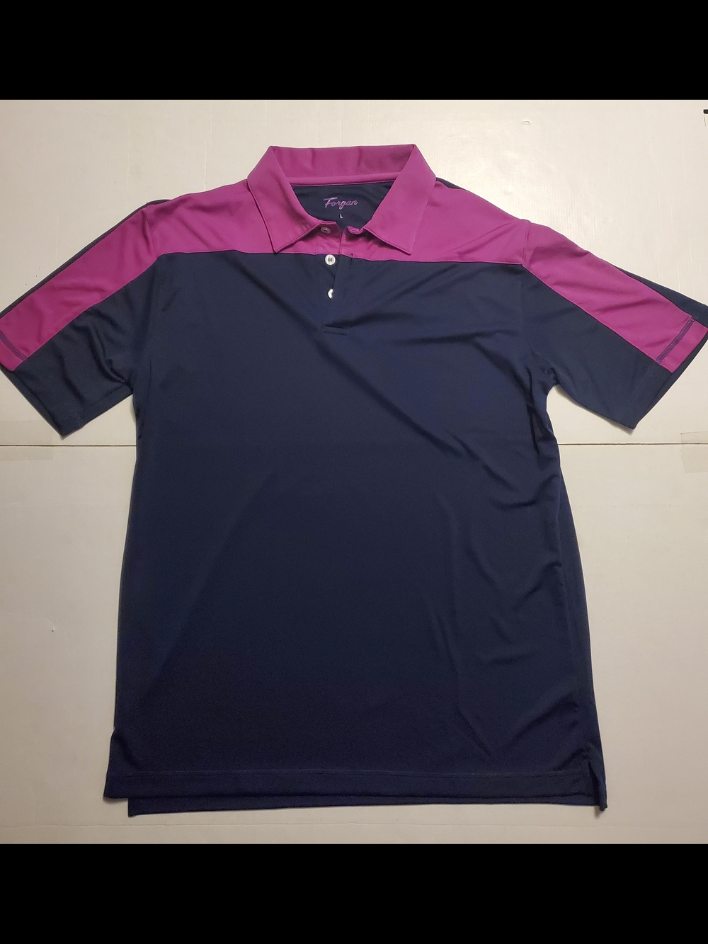 Forgan Polo Shirt Mens Large Navy And Pink Embroidered Lightweight Golf Attire